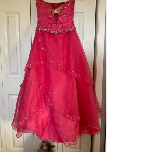 Gorgeous Pink Tiered Ball Gown Grad Prom Dress Size 4-6 - Picture 4 of 7